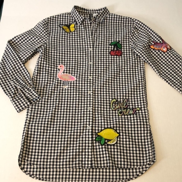 H&M Long sleeve checked cotton shirt with embroidered Size 4 - Picture 8 of 12